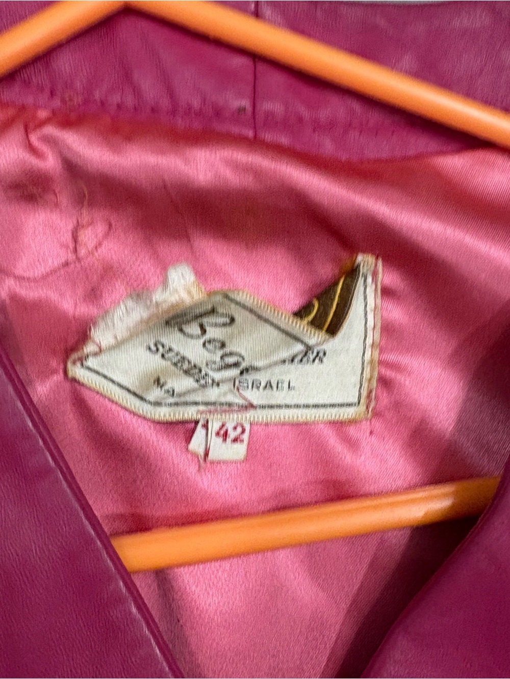 Vintage 60s Leather Beged Or Israel Couture pink leather dress size 42 - Picture 7 of 14